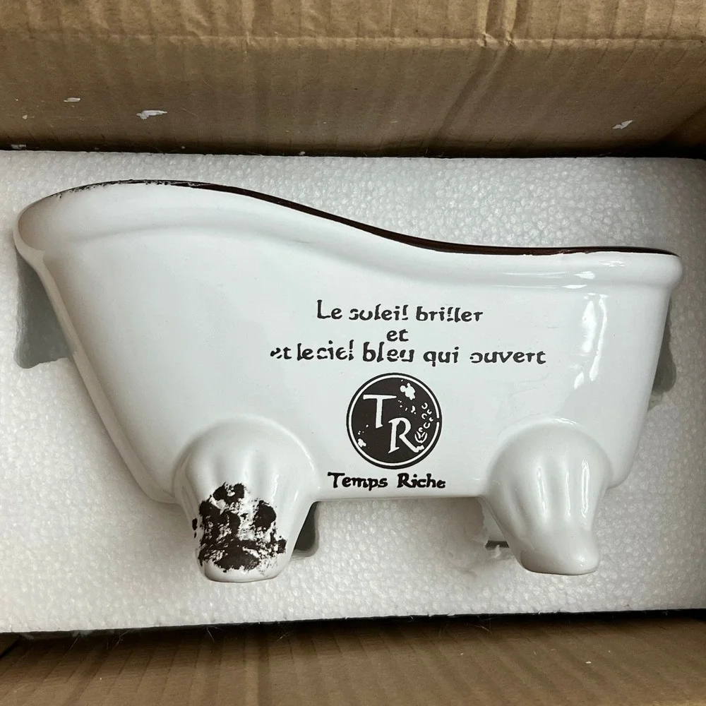 MyGift Bathtub Planter 9-Inch White Ceramic French Country